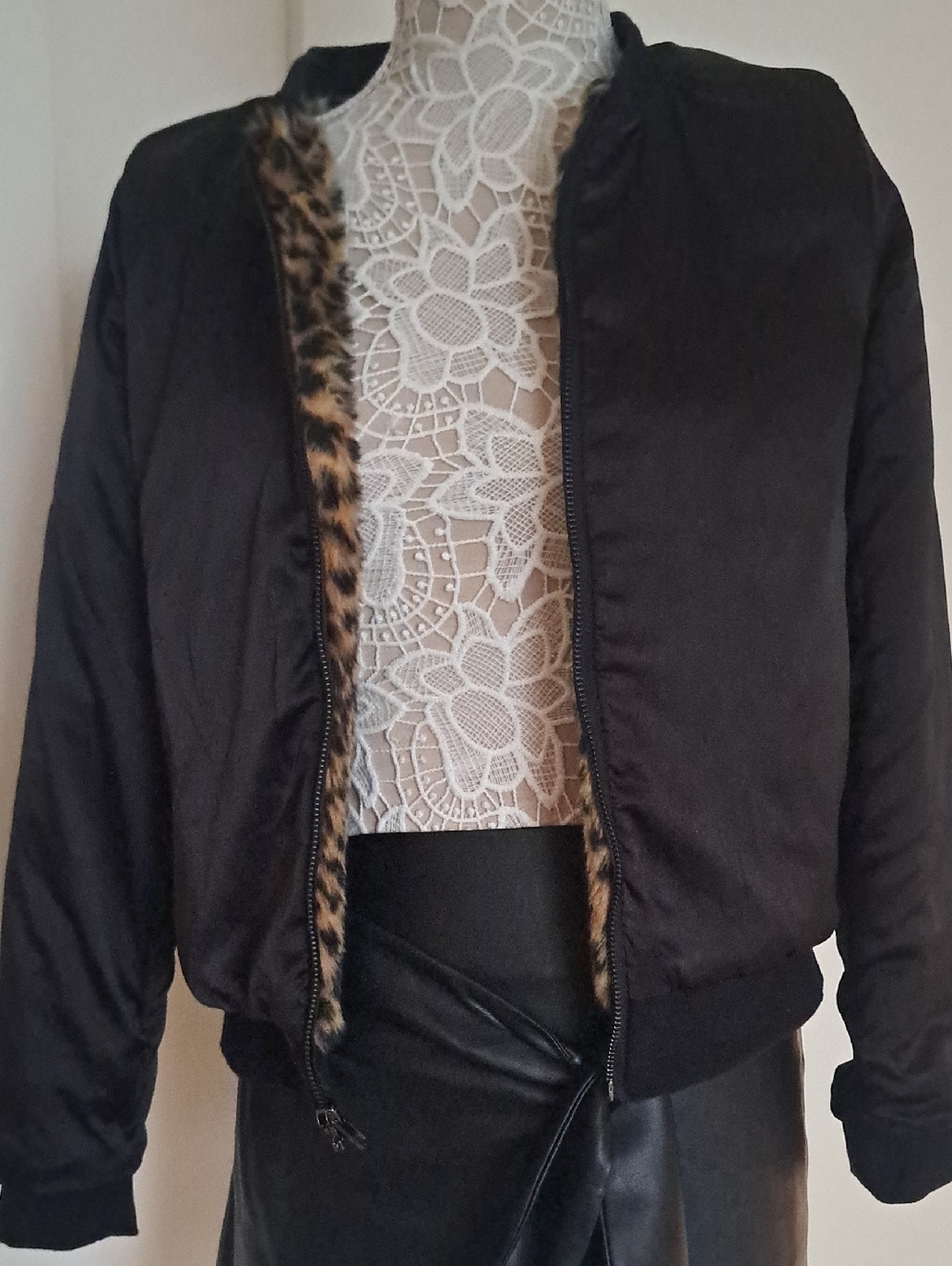 Skies Are Blue Leopard Print Faux Fur Bomber Jacket - Brown/Tan/Black - Picture 8 of 12
